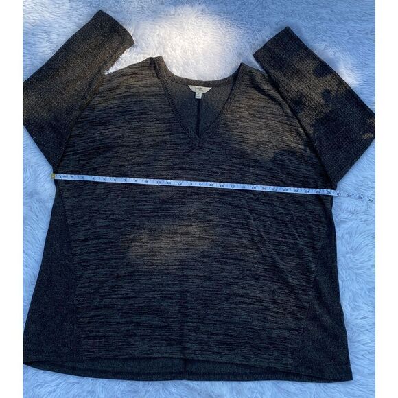 Terra & Sky SZ 2X Woman’s Black/Gray Long Sleeve V-Neck Blouse - Picture 6 of 8
